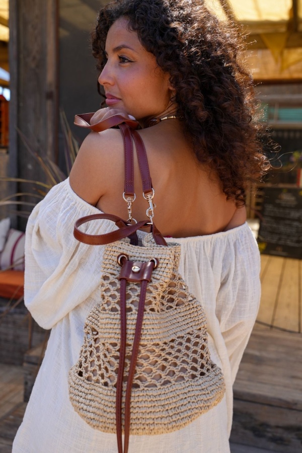 SAC FEMME RAFIA COGNAC