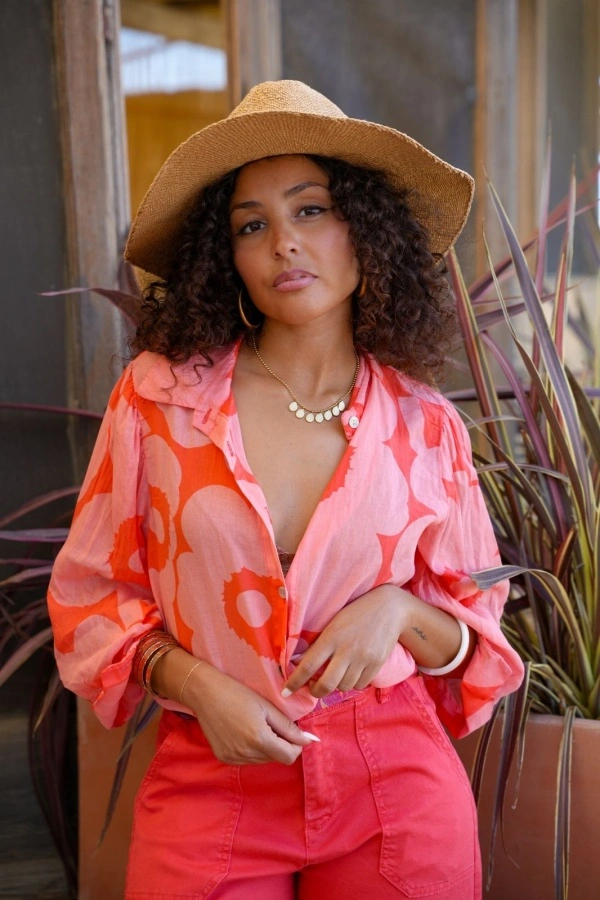 Chemisier Fleurs Corail/Orange PENELOPE