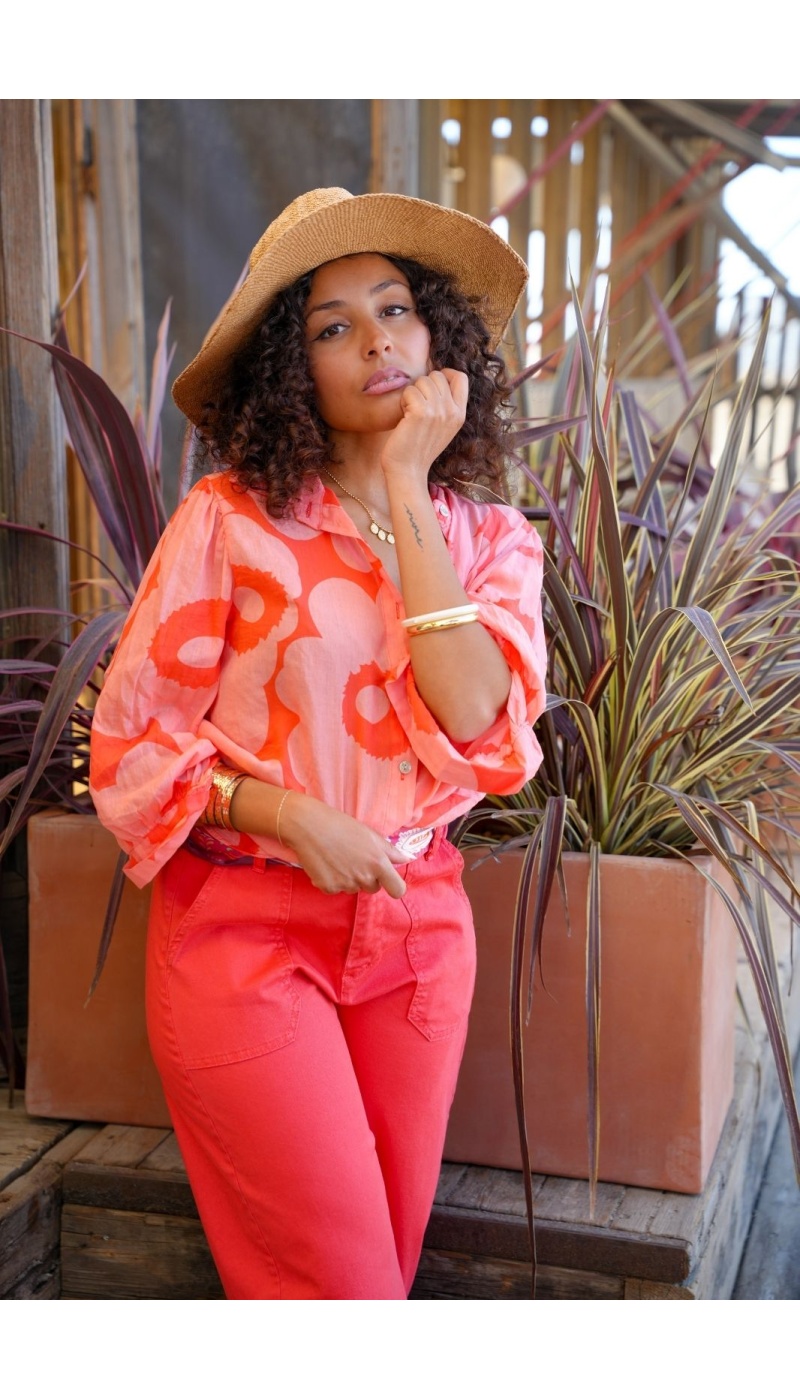 Chemisier Fleurs Corail/Orange PENELOPE