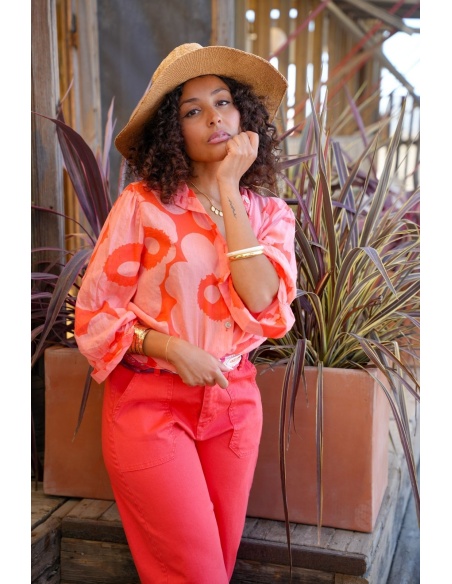Chemisier Fleurs Corail/Orange PENELOPE
