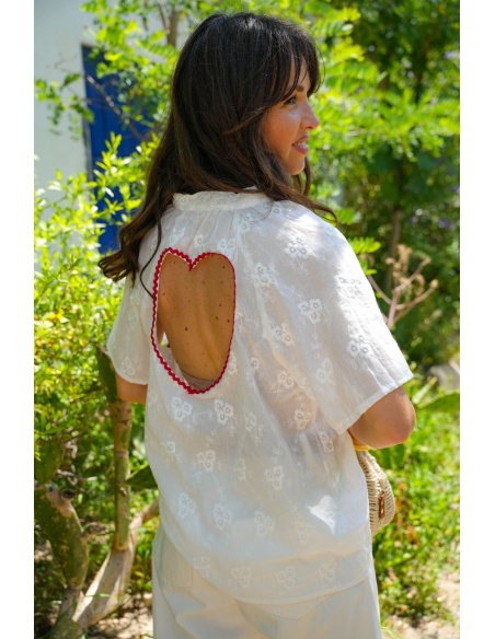 CHEMISIER FLEURS BLANC E26