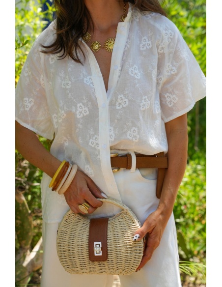 CHEMISIER FLEURS BLANC E26