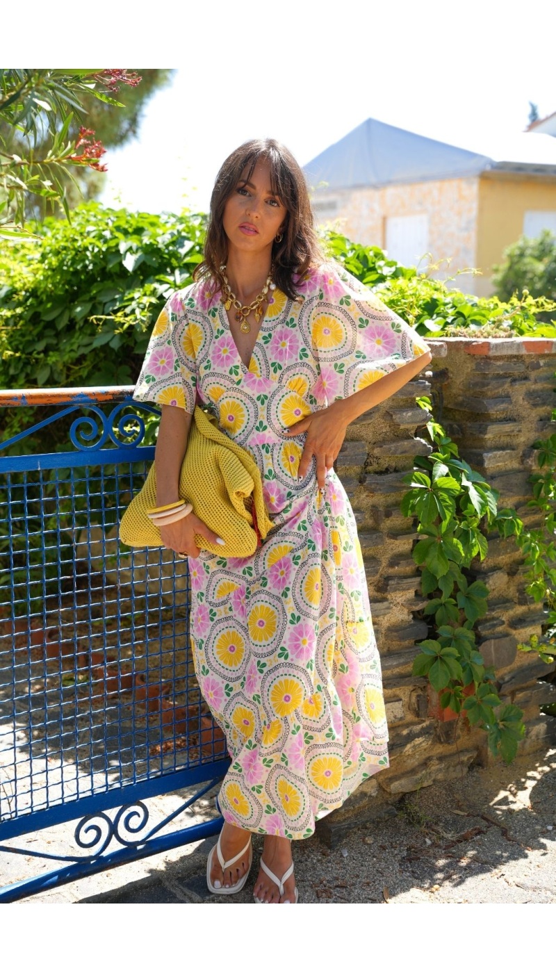ROBES FEMME FLEURS JAUNE E26