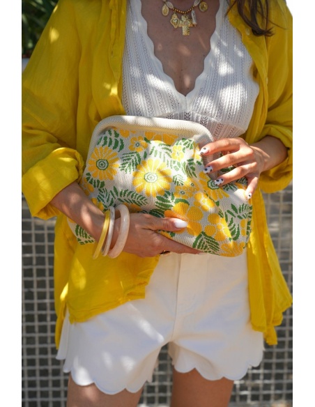 POCHETTE FLEURS JAUNE E26