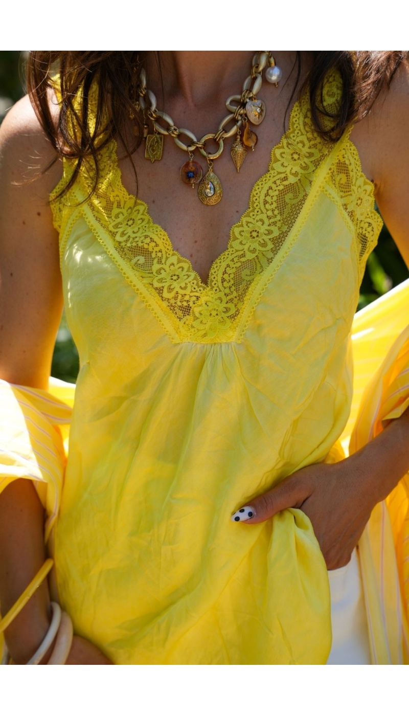 DEBARDEUR DENTEL JAUNE