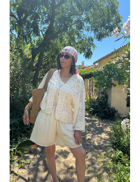 Gilet Femme Macramé Écru NOUR - Élégance et Style