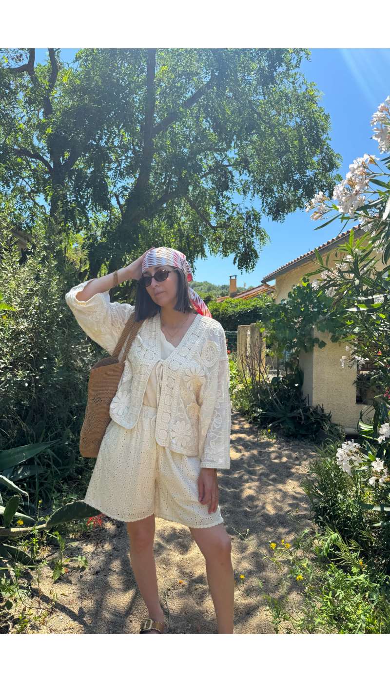 Gilet Femme Macramé Écru NOUR - Élégance et Style