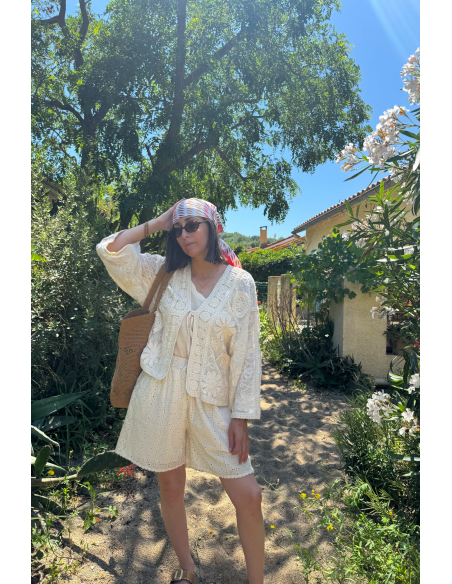 Gilet Femme Macramé Écru NOUR - Élégance et Style