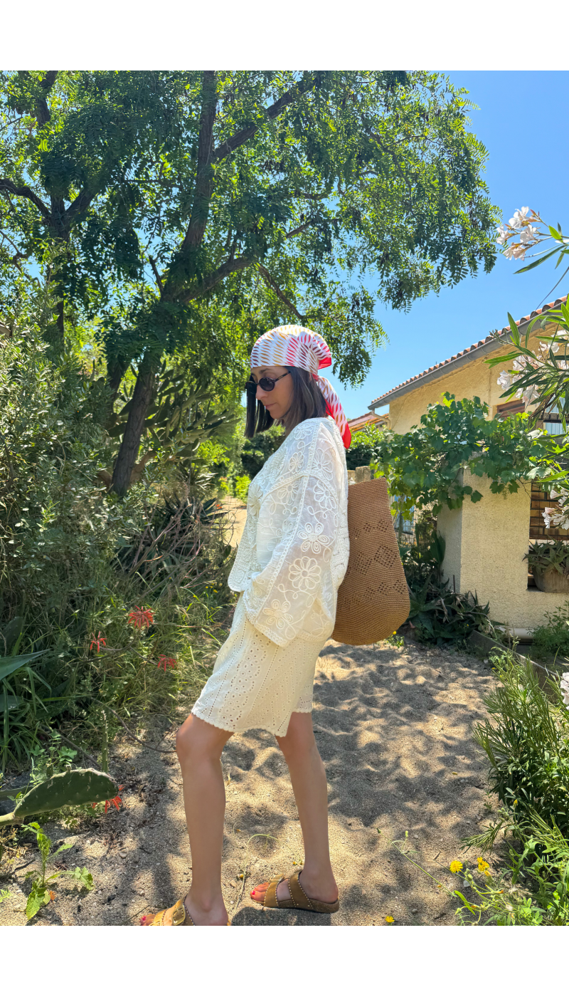 Gilet Femme Macramé Écru NOUR - Élégance et Style