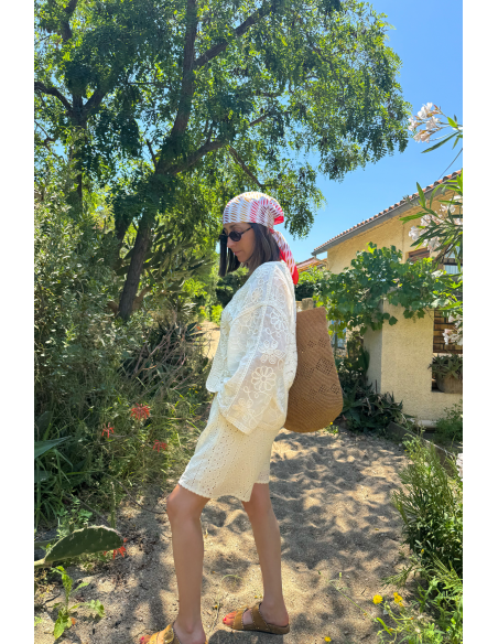 Gilet Femme Macramé Écru NOUR - Élégance et Style