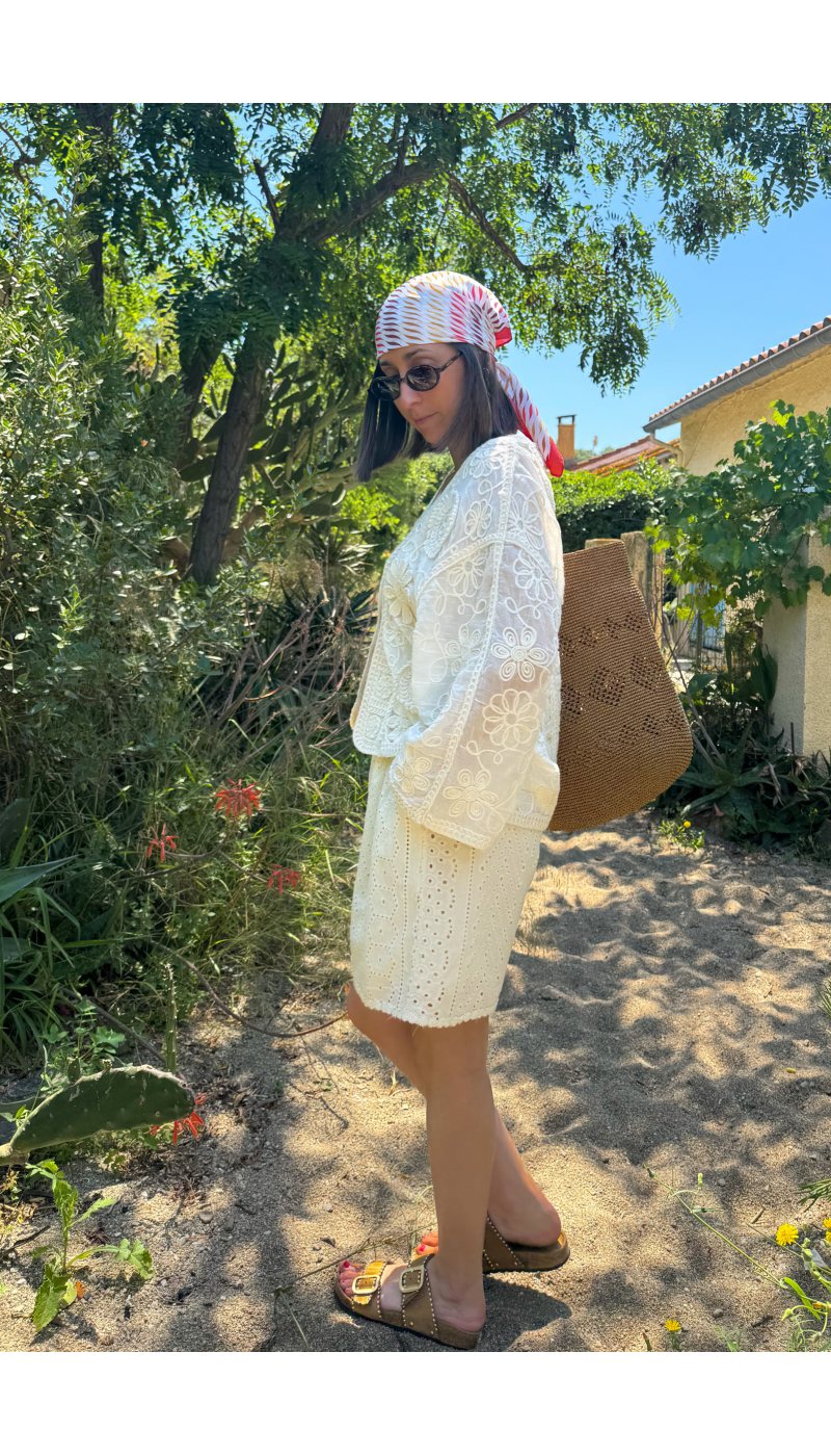 Gilet Femme Macramé Écru NOUR - Élégance et Style