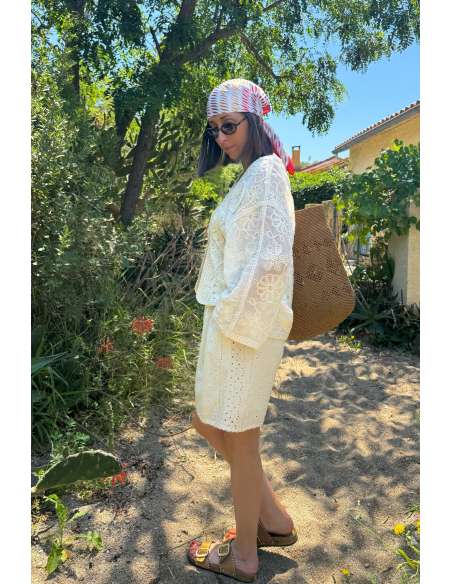 Gilet Femme Macramé Écru NOUR - Élégance et Style