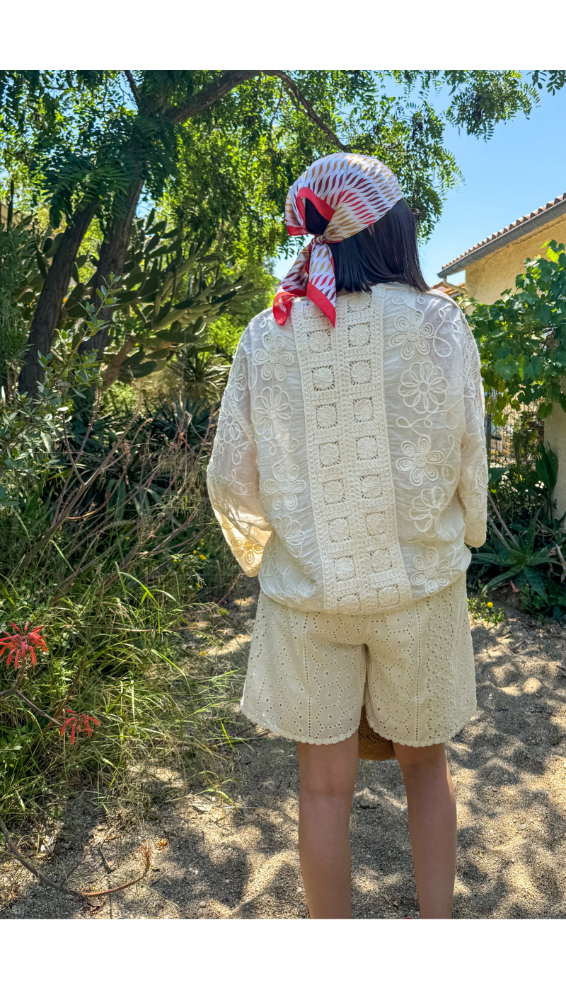 Gilet Femme Macramé Écru NOUR - Élégance et Style