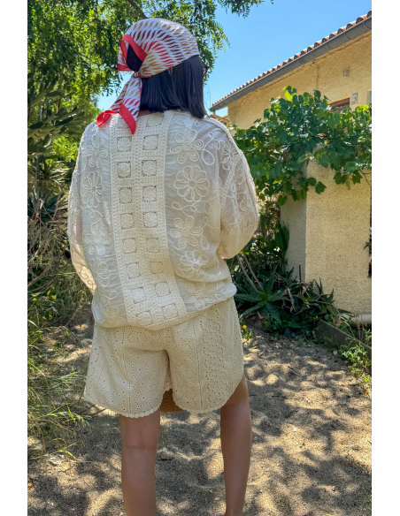 Gilet Femme Macramé Écru NOUR - Élégance et Style