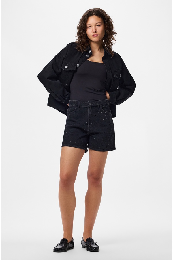 Short Strass Black Denim PCGABI