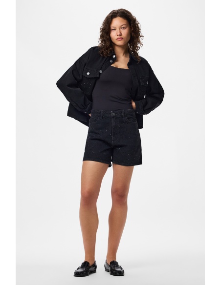 Short Strass Black Denim PCGABI