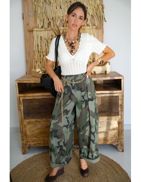 Khaki Military Print Trousers JEANNE