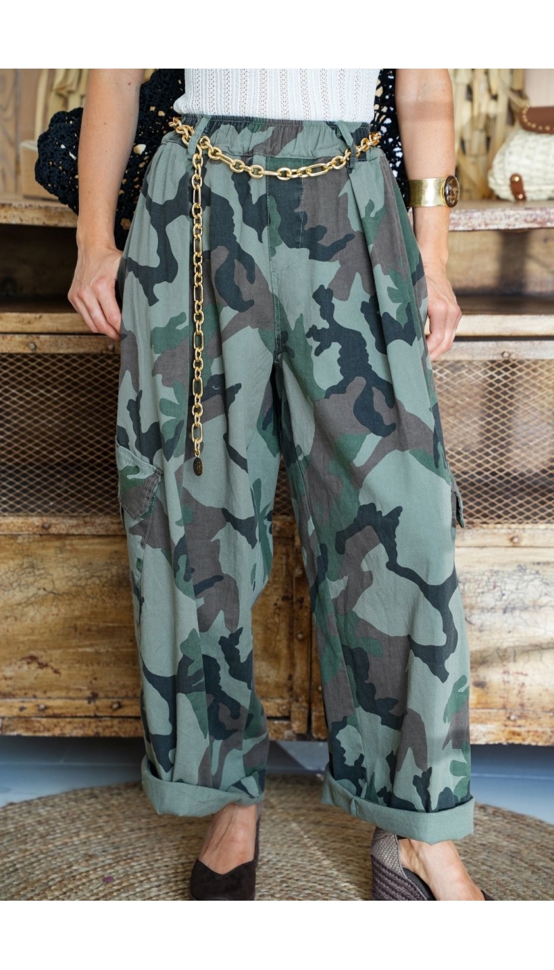 Pantalon Imprimé Militaire Kaki JEANNE