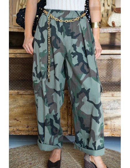 Pantalon Imprimé Militaire Kaki JEANNE