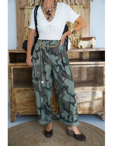 Pantalon Imprimé Militaire Kaki JEANNE