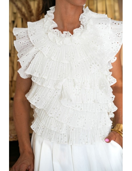 Elegant WHITE EMBROIDERY TOPS E26 - Chic Style for All Occasions