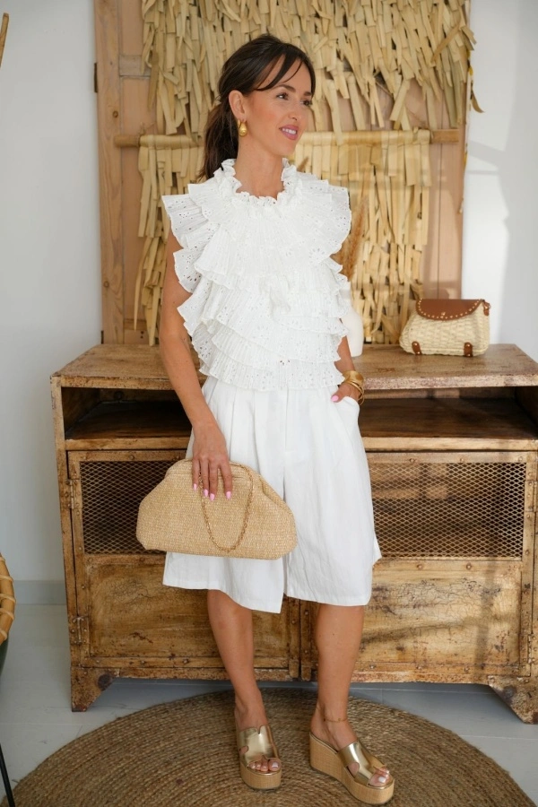 Élégant HAUTS BRODER BLANC E26 - Style Chic pour Toutes les Occasions
