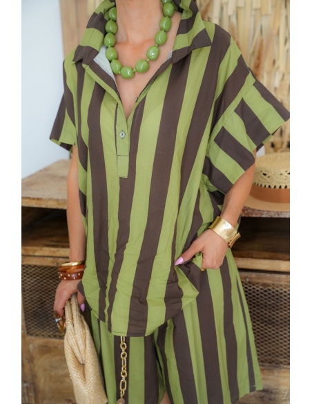 Blouse Rayée Marron Kaki ARIA