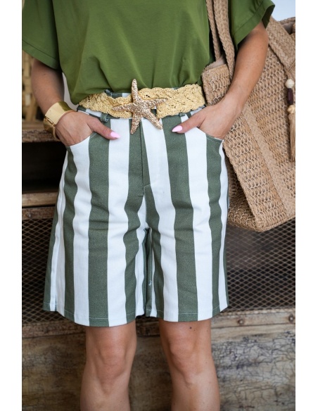 LOU Pantaloncini a righe kaki