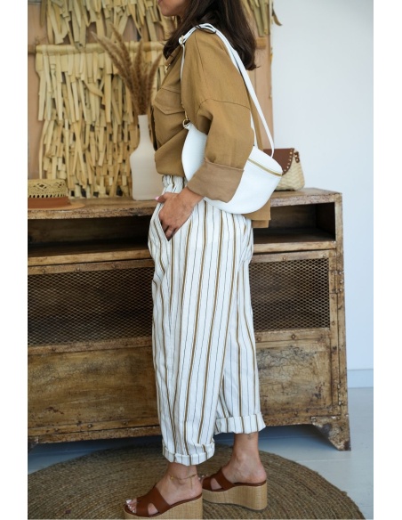 Pantalón Rayas Caqui/Crudo VALENTINE - Elegancia y Estilo
