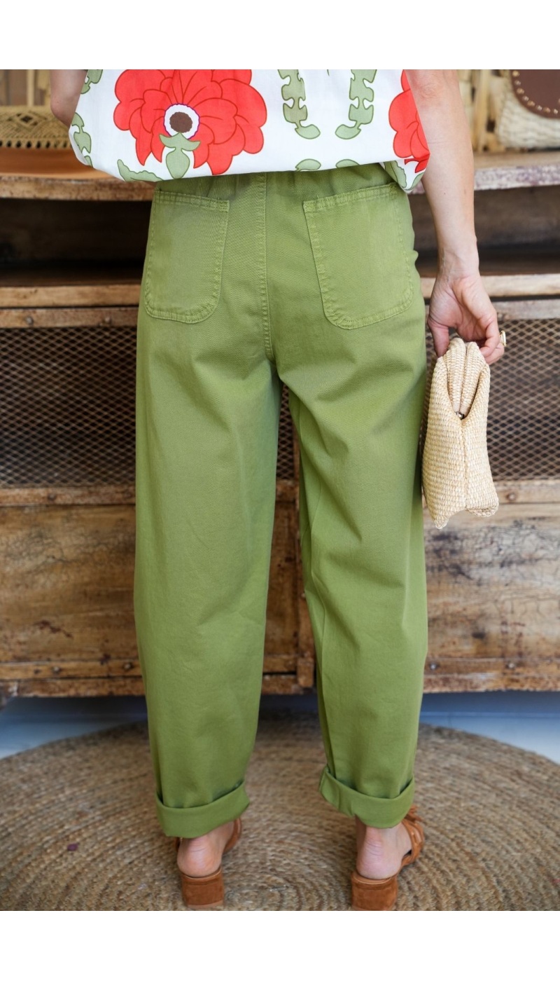LUDO Olive Barrel Trousers