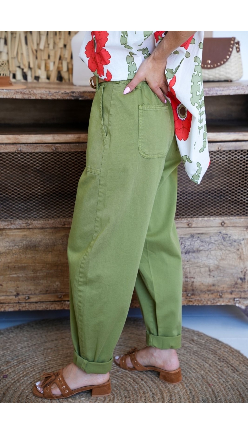 LUDO Olive Barrel Trousers