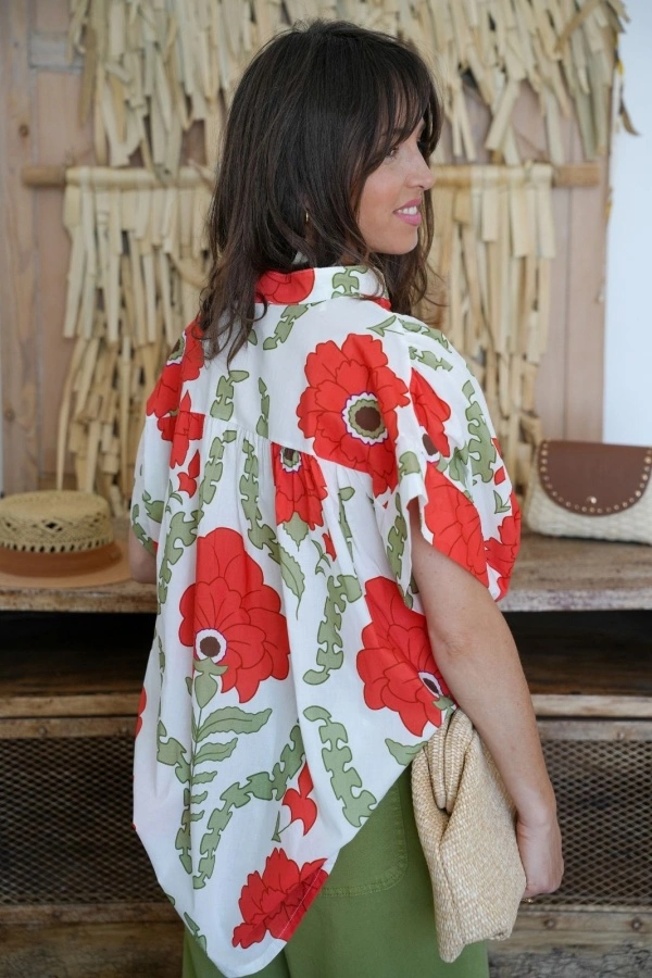 Blouse Fleurs Blanc/Kaki KIARA 2