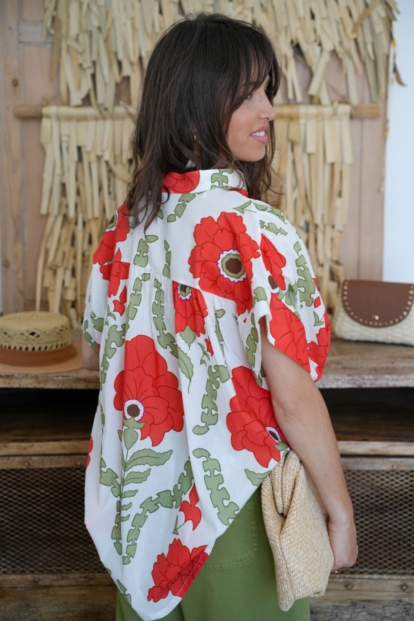 Bluse Blumen Weiß/Khaki KIARA 2