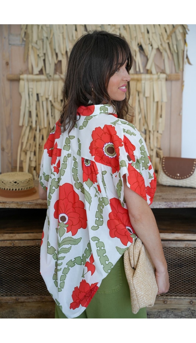 Blusa Flores Branco/Cáqui KIARA