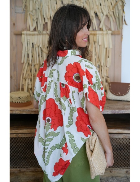 Blouse Flowers White/Khaki KIARA