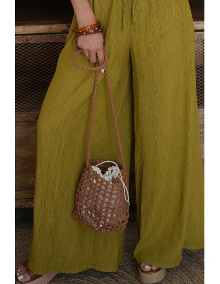 Camel Leather Bag HELLO Purse