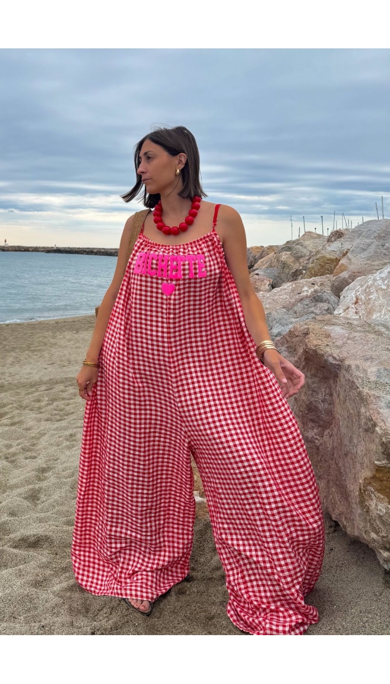 BICHETTE Red Vichy Jumpsuit