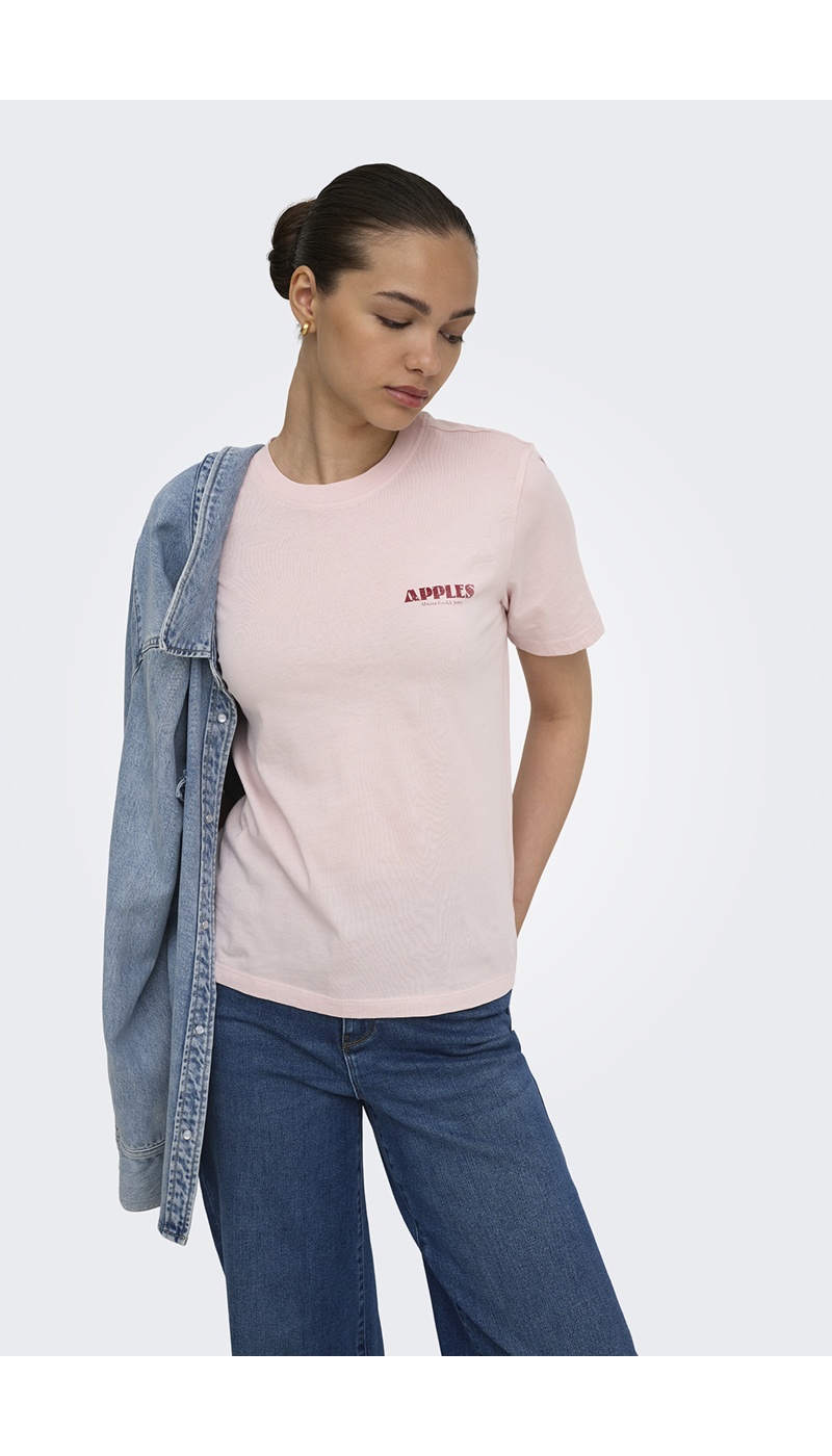 Camiseta Maçãs Lilás Pálido ONLLUCY
