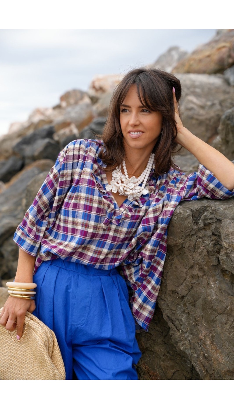 Blouse Carreaux Bleu KAYLA