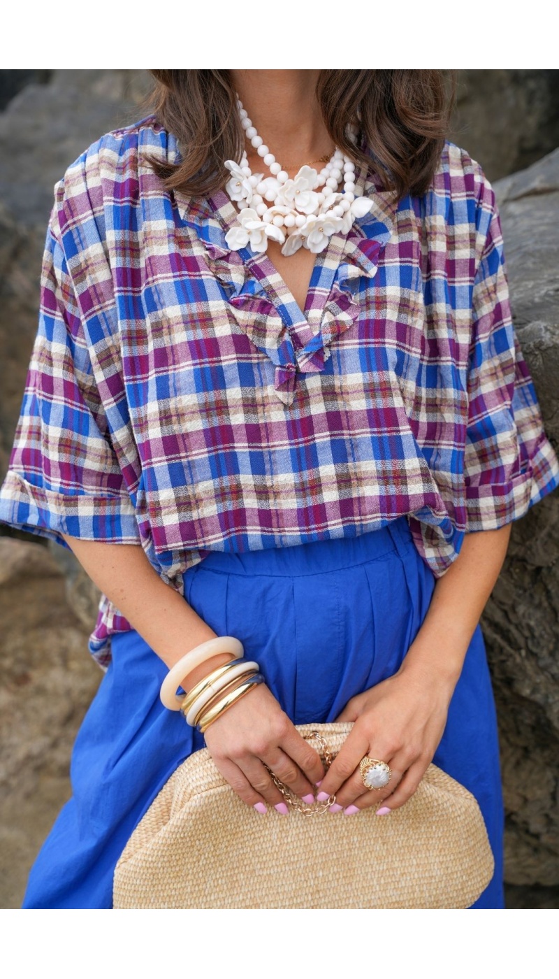 Blouse Carreaux Bleu KAYLA