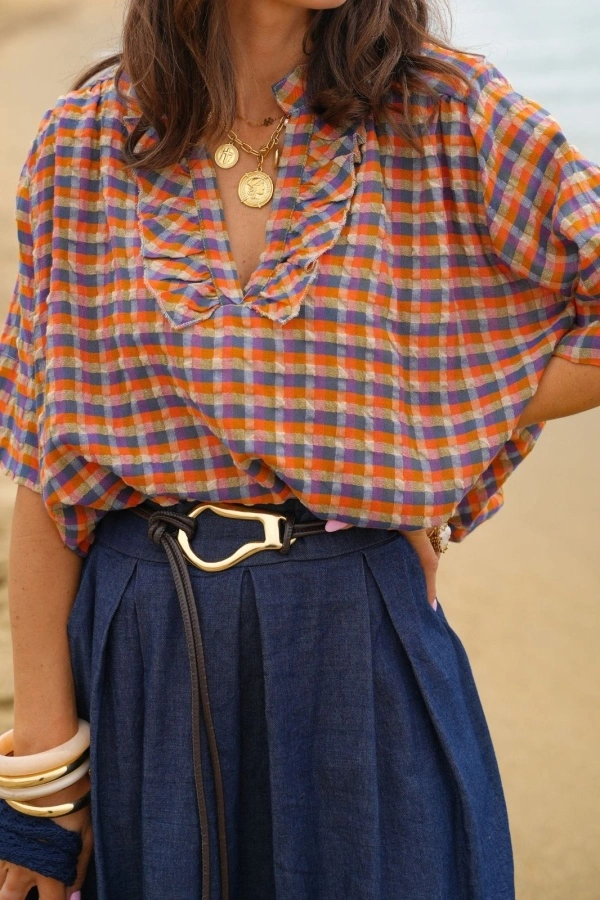 Blouse Carreaux Orange KAYLA 2
