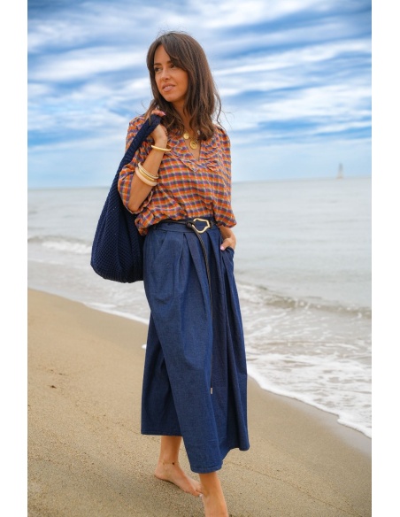 Gonna ROMANE in denim grezzo