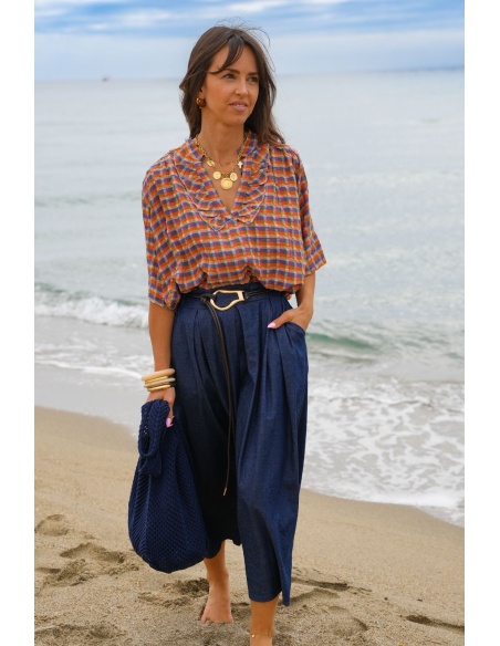 Gonna ROMANE in denim grezzo
