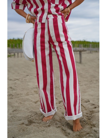 Pantalon Rayé Rouge/Ecru MIA