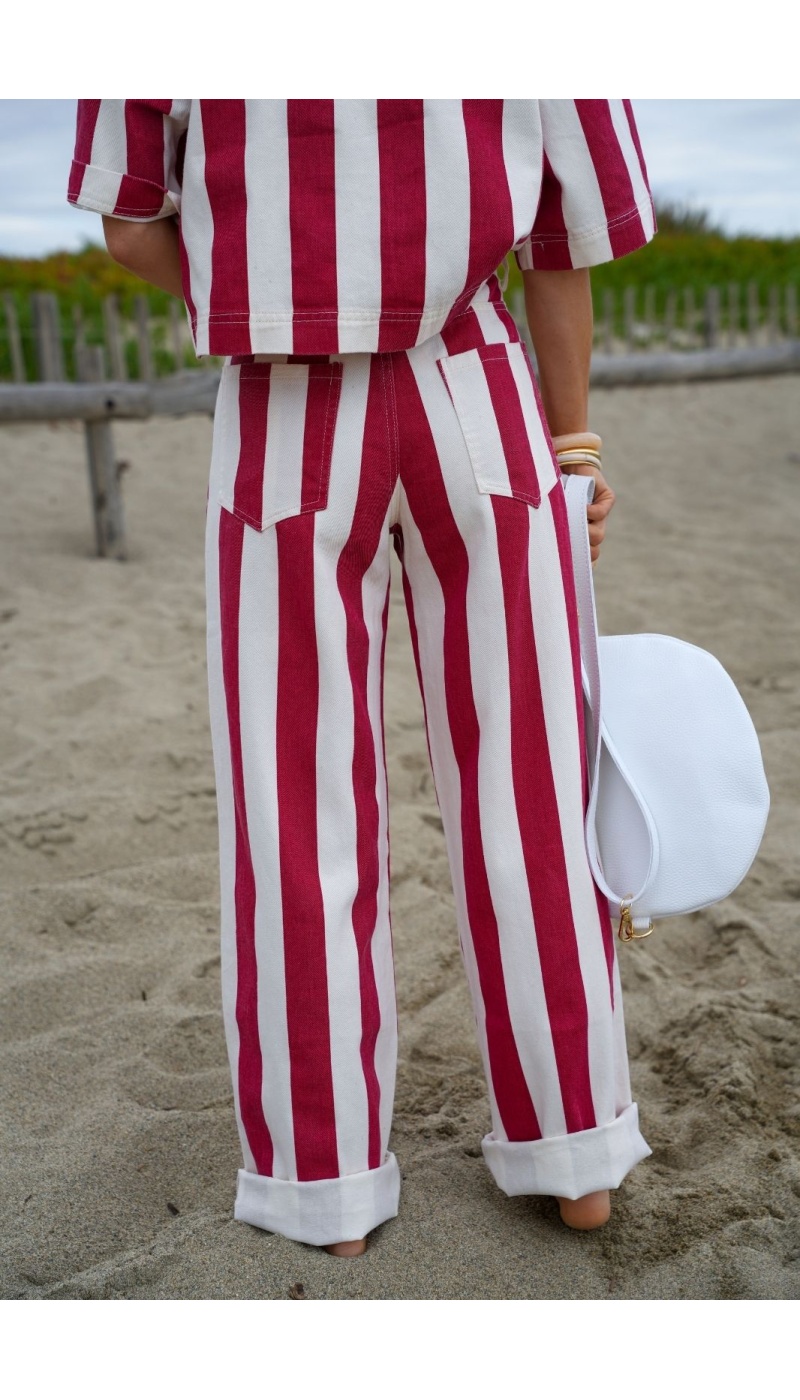 Pantaloni a Righe Rosso/Ecrù MIA