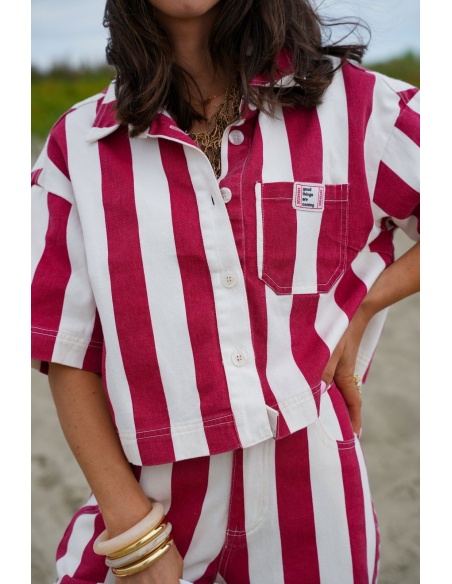 Chaqueta NORA Rayas Roja/Crudo