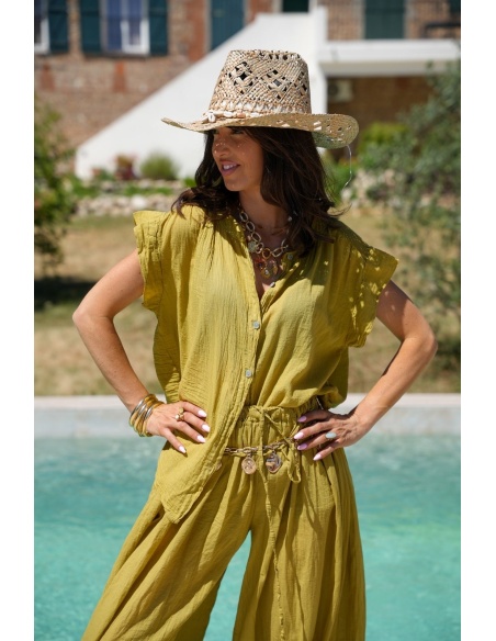 GRACIO Olive Net Top