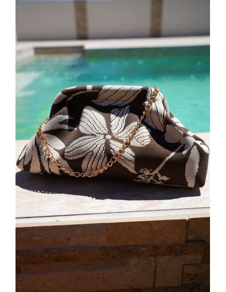 Braune Blumen-Clutch SULAYE