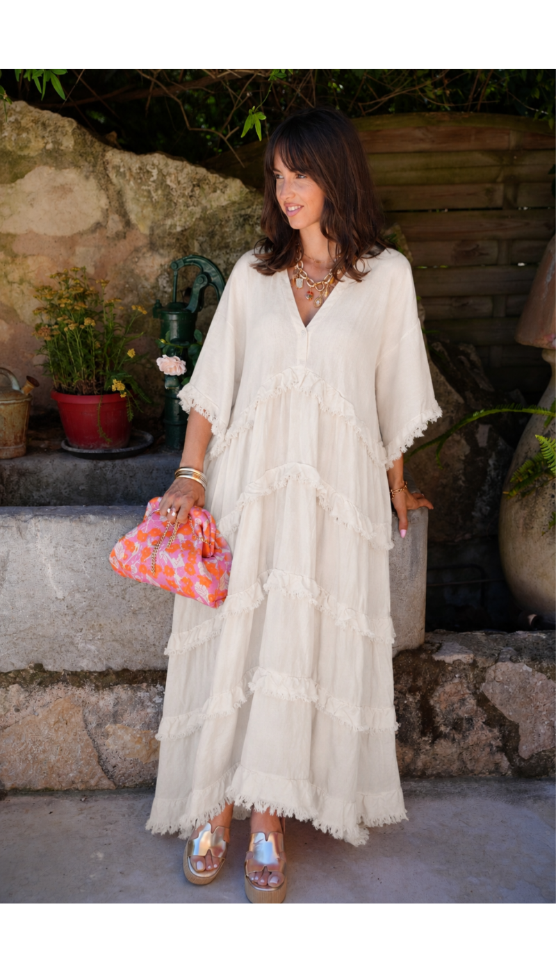 Vestido Chic Crudo Con Flecos MARLENE - Elegancia Femenina