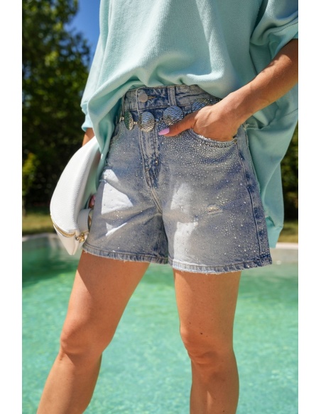 LINDA Rhinestone Jean Shorts
